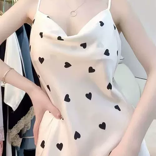 欧美跨境性感睡衣女夏荡领冰丝绸吊带睡裙中长款春秋季小胸薄款