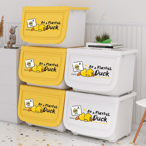 Little yellow duck toy storage box front-opening household flip-top storage box clothes organizer snack storage box with wheels