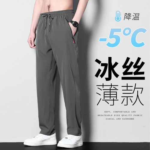 Casual Pants for Men - Summer Thin Ice Silk Men's Youth New Elastic Quick-Dry Sport Pants - Versatile Straight Leg Men's Pants