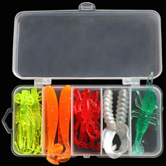 Soft Bait Soft Worm Lure Set Single Tail Worm T-Tail Fish Frog Bread Worm with Transparent Five-Grid Box, Factory Wholesale Set