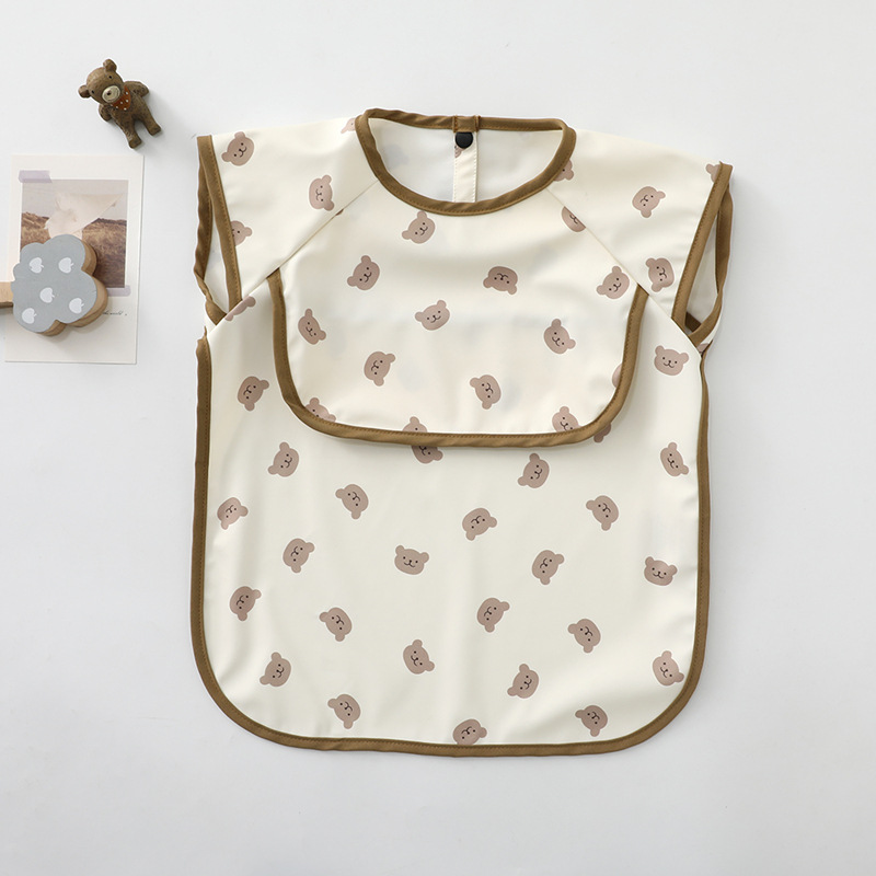 New Danish PU children's reverse dressing waterproof baby rice pocket anti-dirty feeding clothes baby short-sleeved eating clothes
