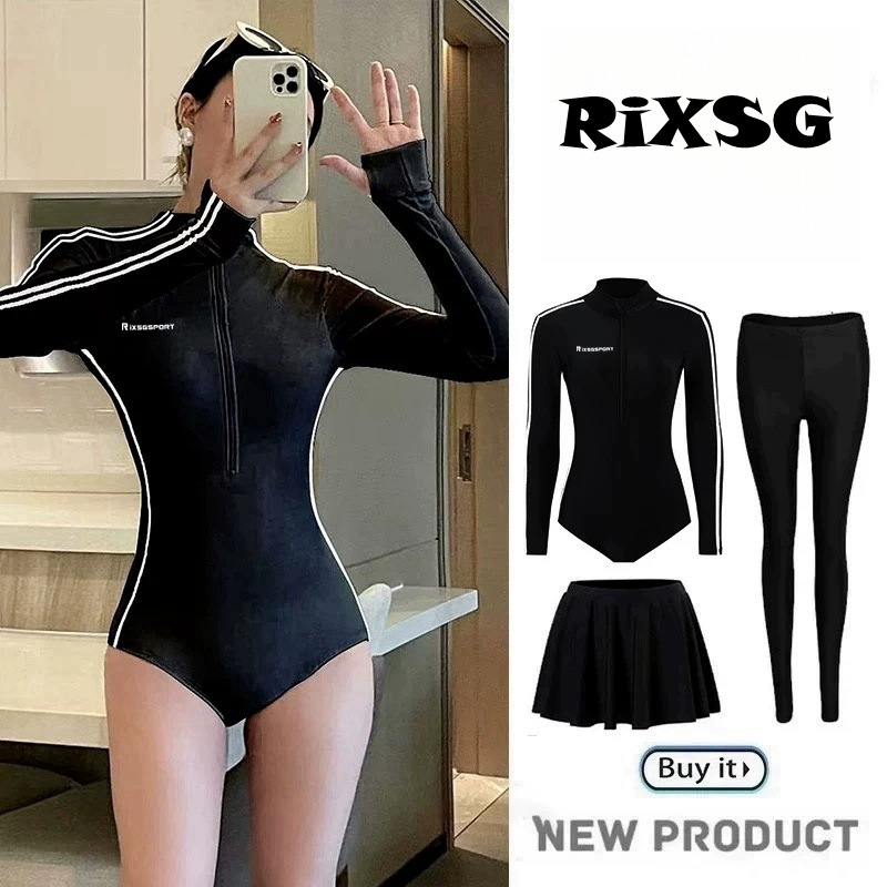 One-Piece Swimsuit Women's Long-Sleeved Pants Zipper Swimsuit Sanya Wake Surfing Diving Vacation Jellyfish Suit with Chest Pad