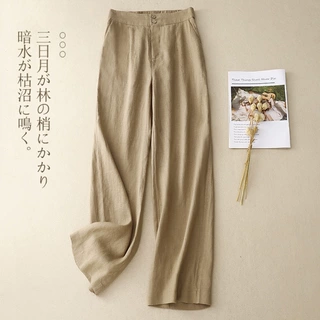 实拍 春季亚麻阔腿裤女 直筒裤女显瘦百搭女裤麻料裤子女