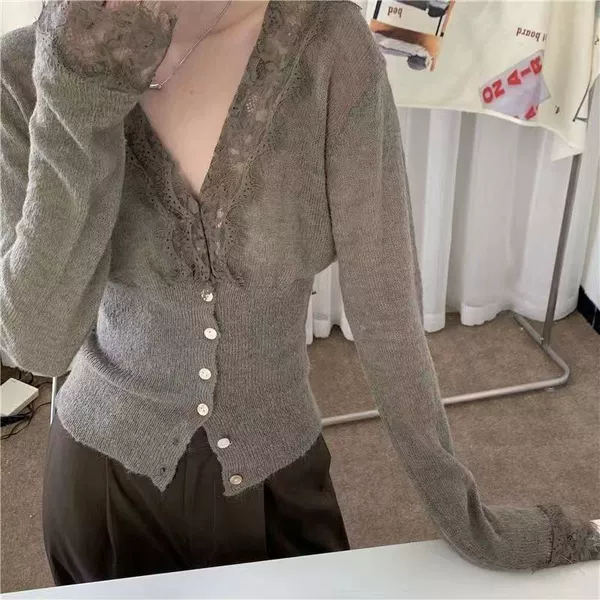 Chic lace cardigan-grey ready stock good quality