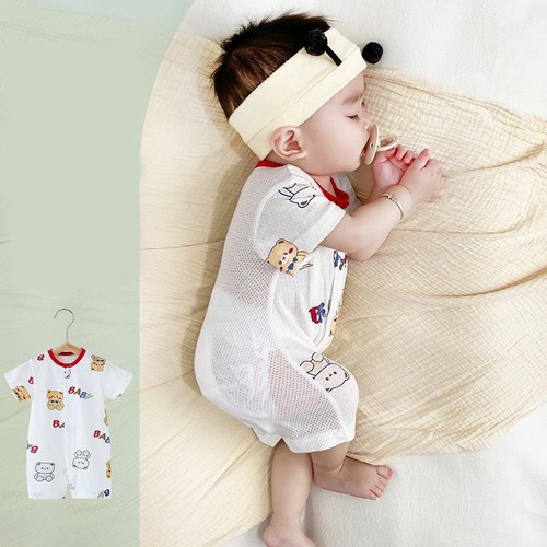 Baby Bodysuit Short Sleeve Onesie A-Grade Pure Cotton Summer Thin Summer Outfit Crawling Suit Sleepwear Newborn Boys and Girls