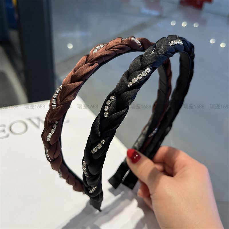 高級感發箍帶鑽韓版細邊麻花壓發頭箍臉網紅防滑百搭發卡頭飾品