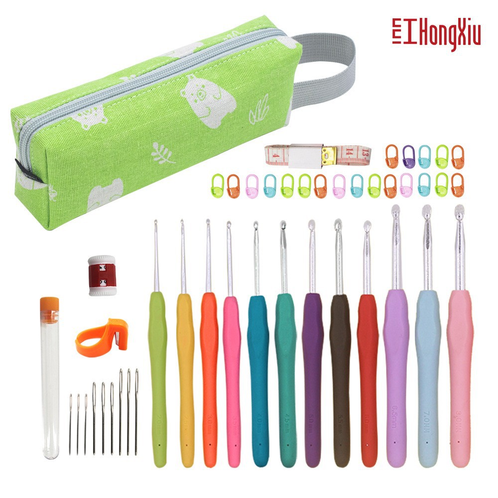 Seleccione estrictamente TPR herramientas de ganchillo de mango suave paquete de material DIY mango de color gancho de aluminio 30PC conjunto completo de novatos image 2