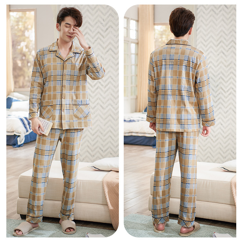 Pijamas de los hombres de primavera y otoño 100% algodón manga larga más tamaño desgaste del hogar Otoño e Invierno traje de algodón fino