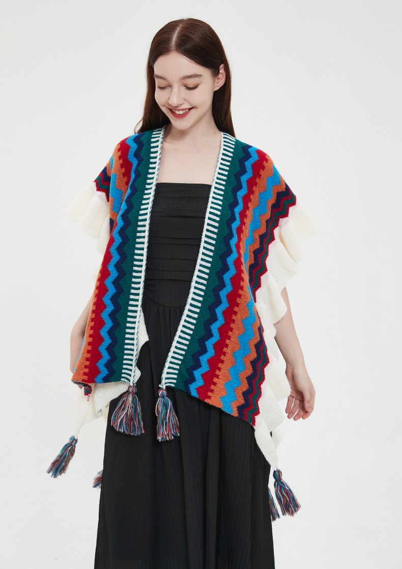 Unisex Ethnic style Yunnan travel hanging beard cape color knitted women's split cape_viptrois.com
