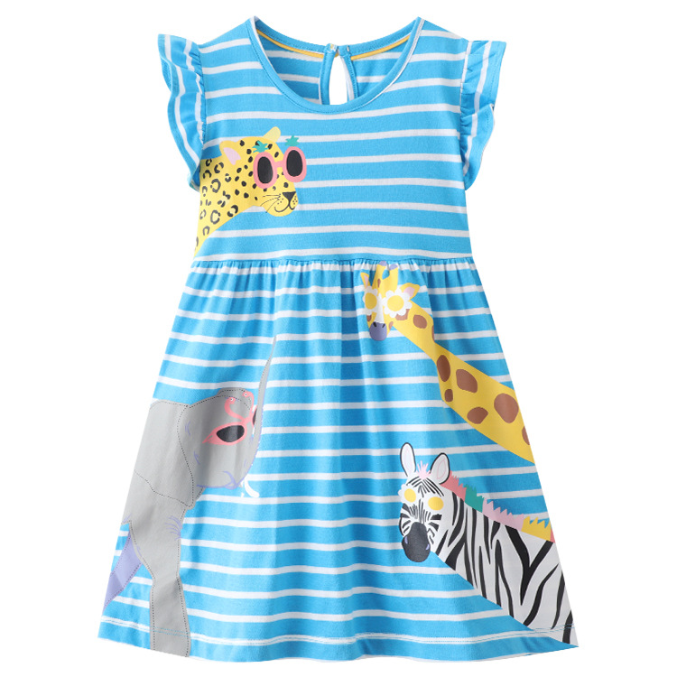 Nuevo Vestido de Verano 2025 para Niñas, Estilo Europeo y Americano, de Algodón Puro Estampado, Vestido de Princesa de Manga Corta, Venta al por Mayor Transfronteriza de Ropa Infantil