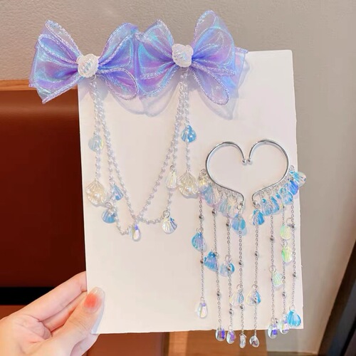 Children's hairpin Japanese exquisite bow pearl chain clip cute girl sweet super fairy hair accessories