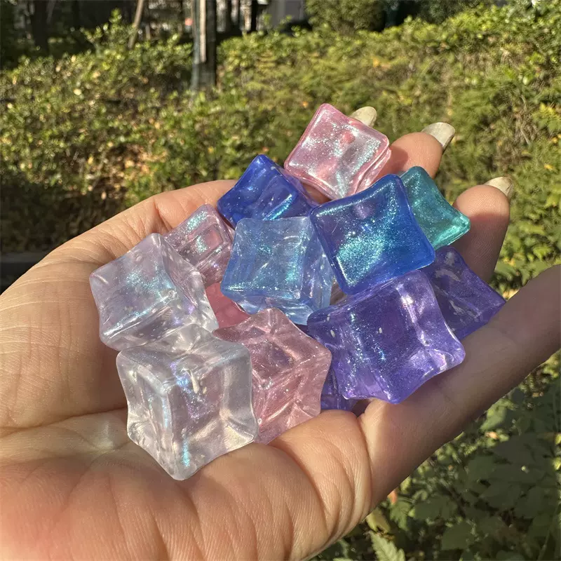 18mm人鱼姬细闪夜光星空冰块diy高透方块夜光星空冰块塑料假冰块