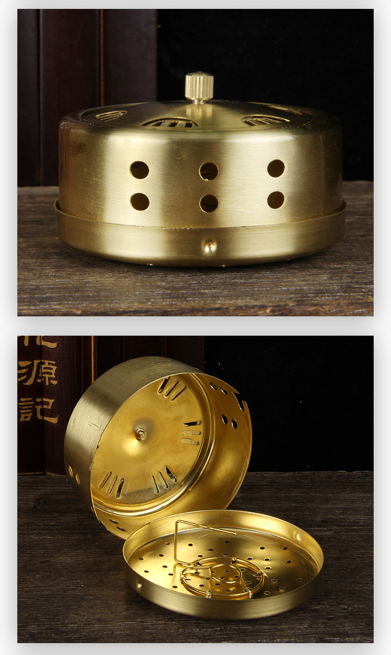 Portable Copper Moxibustion Box Thickened Pure Copper Warming Moxa Burner Single Hole 80mm 40mm 80g in use