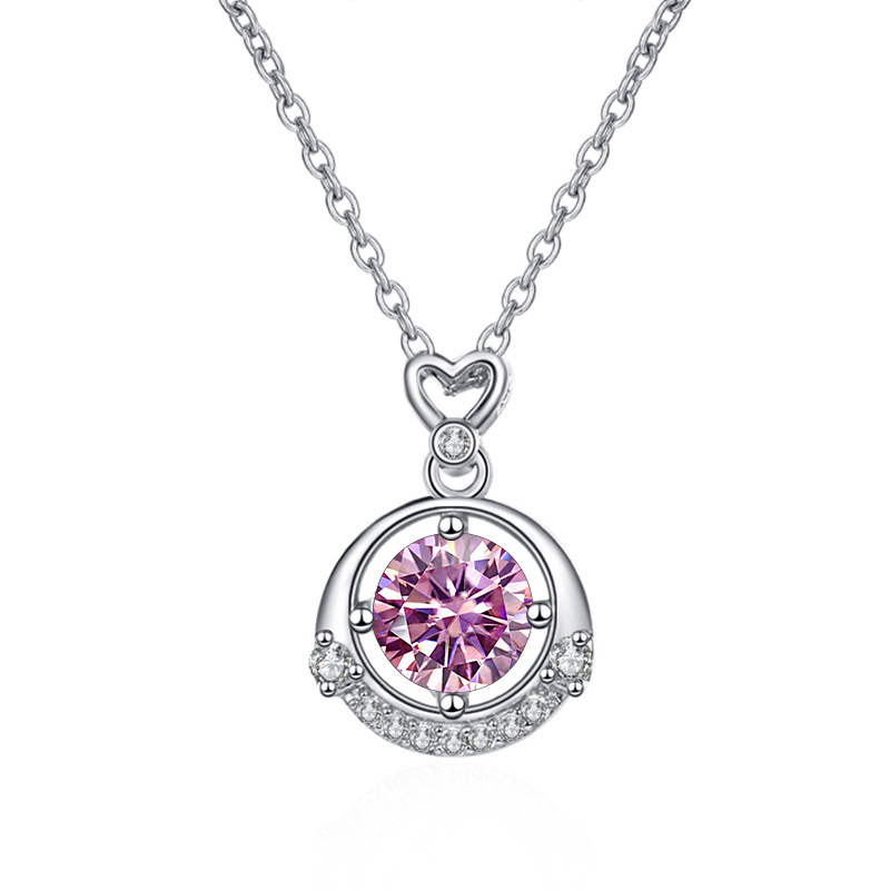 Classic small heart four-claw moissanite crown necklace with cross-border color, female pendant clavicle chain3