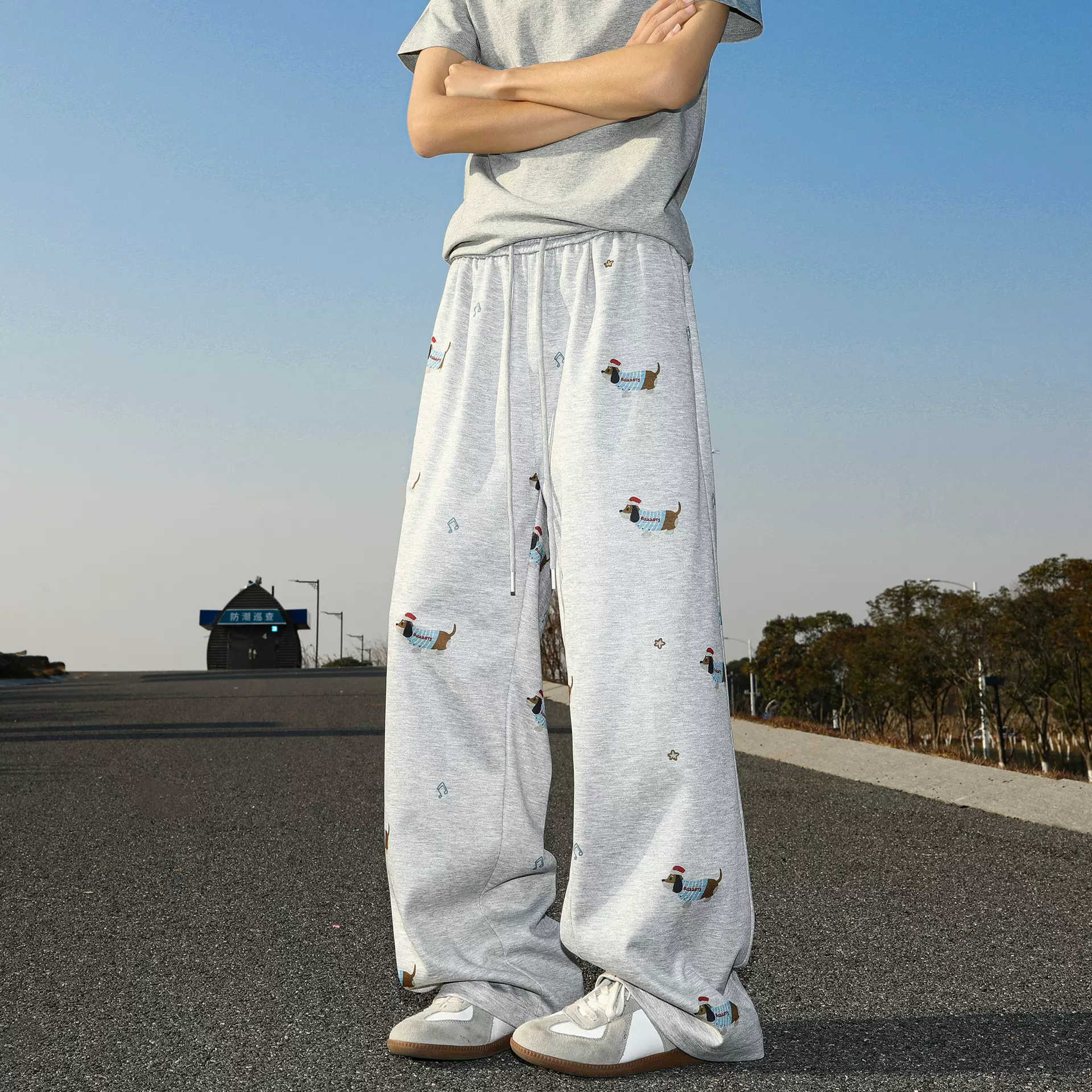 腊肠狗裤子男女宽松bf慵懒阔腿休闲裤2025新款春季设计感直筒卫裤