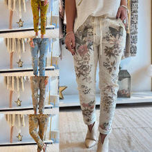 2025欧美跨境亚马逊独立站夏季新款时尚印花女士小脚休闲长裤