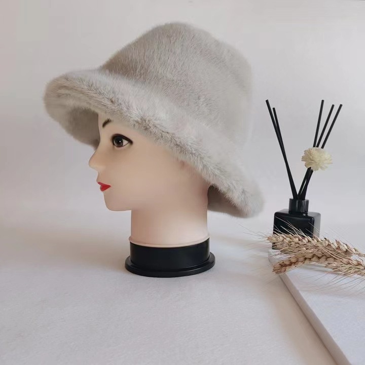 秋冬用フェイクファー女性用フィッシャーマンハット、大きなつばのふわふわ帽子、おしゃれで暖かいバケットハット、フェイクミンクファーのボウルハット|undefined