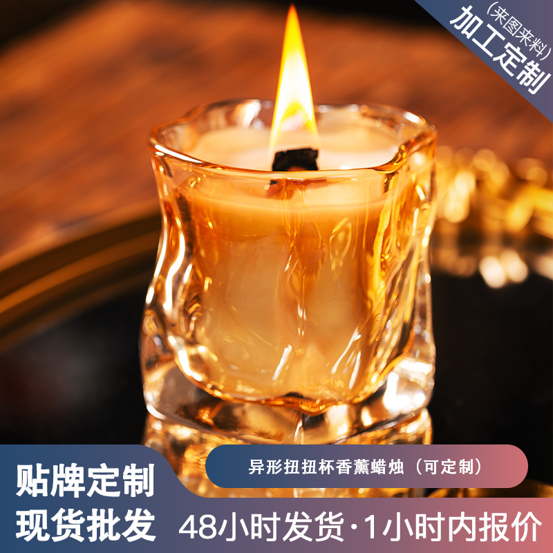 Vela de aromaterapia con forma de taza de cristal para meditación zen, yoga y sanación, con mecha de madera y aroma a madera de agar.