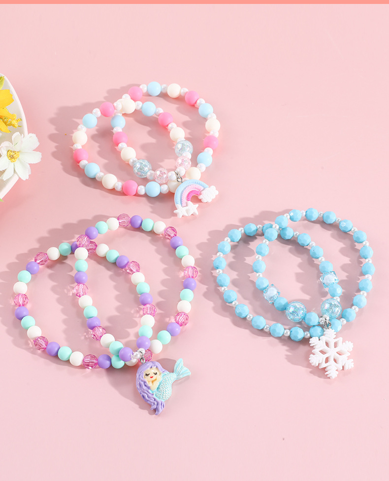 Fashion Rainbow Mermaid Snowflake Resin Beaded Girlu0027S Necklace 1 Piece