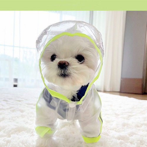 Pet raincoat fluorescent transparent matte four-legged waterproof full cover Teddy medium small dog raincoat clothing