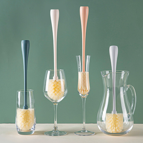 Household long cup brush that is not easy to damage cups. Wall-breaking machine nylon plastic long-handled cup brush. Replaceable thermos cup cleaning brush.