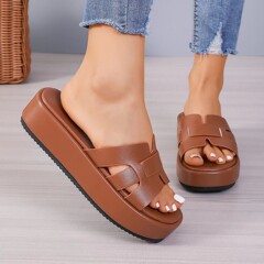外貿大碼厚底拖鞋女外穿圓頭松糕底女士涼拖鞋 Platform Slippers
