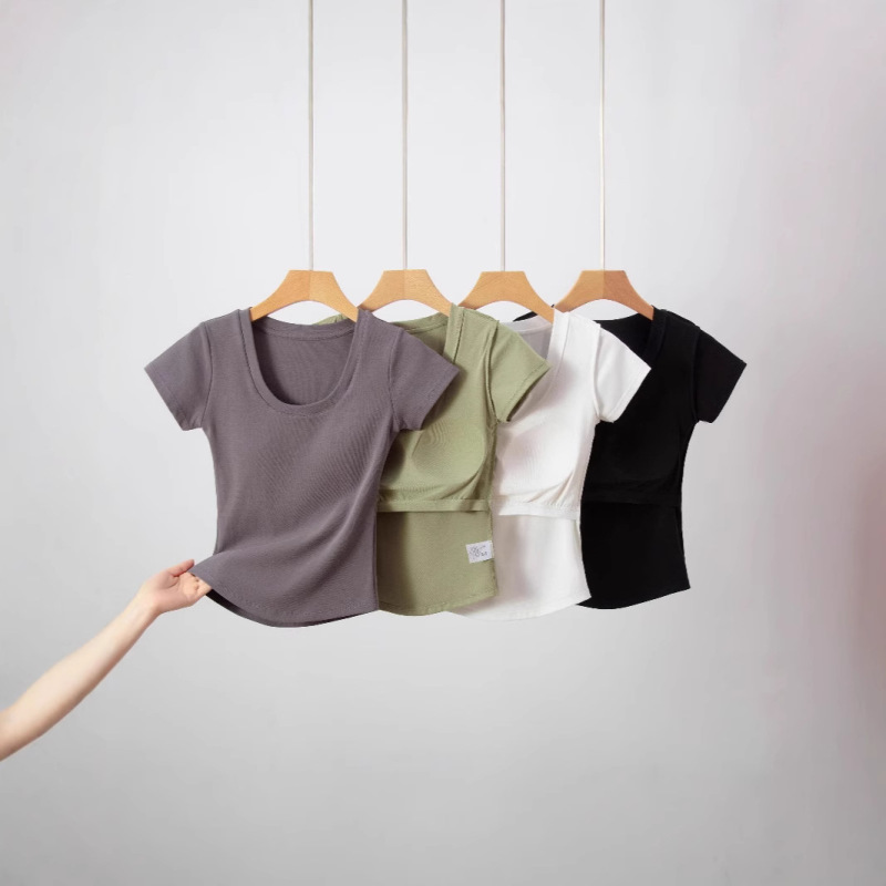 H5802 Cup-Shaped Round Neck Half-Sleeve Top H5802 Cup-Shaped Round Neck Half-Sleeve Top