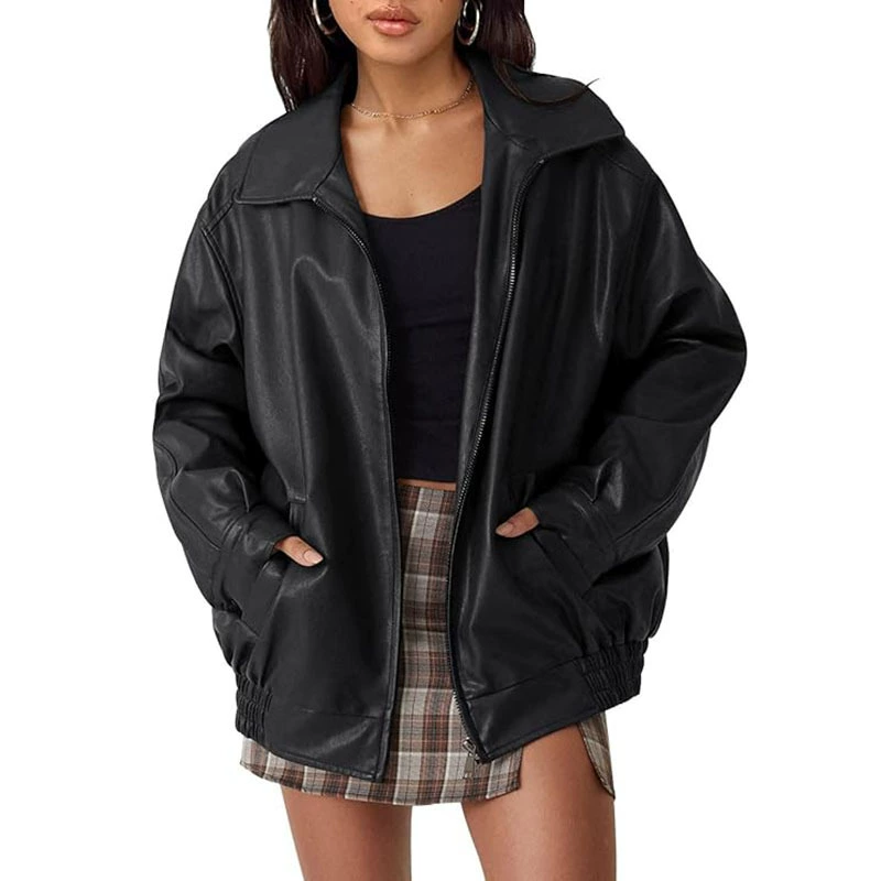 Polyurethane jacket, Amazon, European style, oversize, elastic waist
