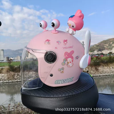 Helmet Motorcycle Helmet Men's and Women's | Motosiklet kaskı (dəbilqə) - peach-pink-melody-hd-long-mirror-pink-eyes-melody-white-rabbit-ears-fall-and-winter-helmet-for-children-aged-1-5-years-old