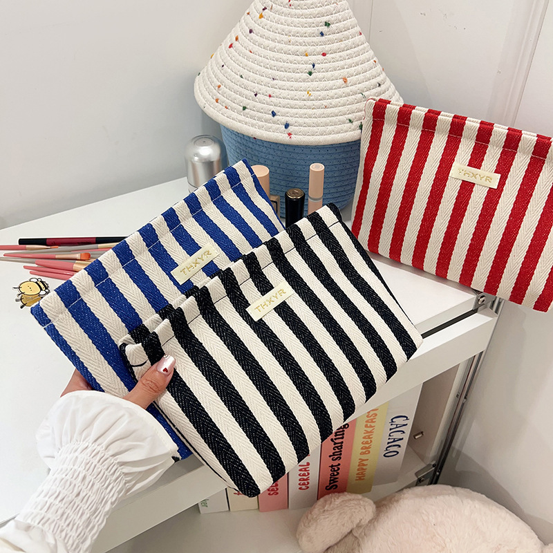 Cross-Border New Striped Cosmetic Bag, Skin Care Product Storage Bag, Sanitary Napkin Pouch, Coin Purse, Toiletry Bag, Clutch Bag, Portable Bag