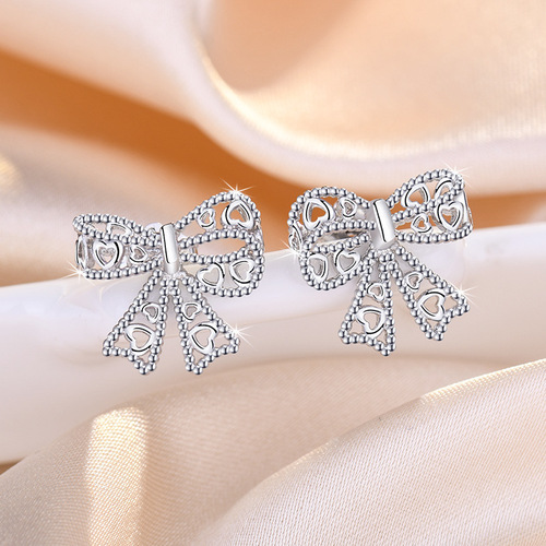 Bow tie earrings for women new 2024 autumn and winter high-end earrings for women rose gold simple cold style earrings
