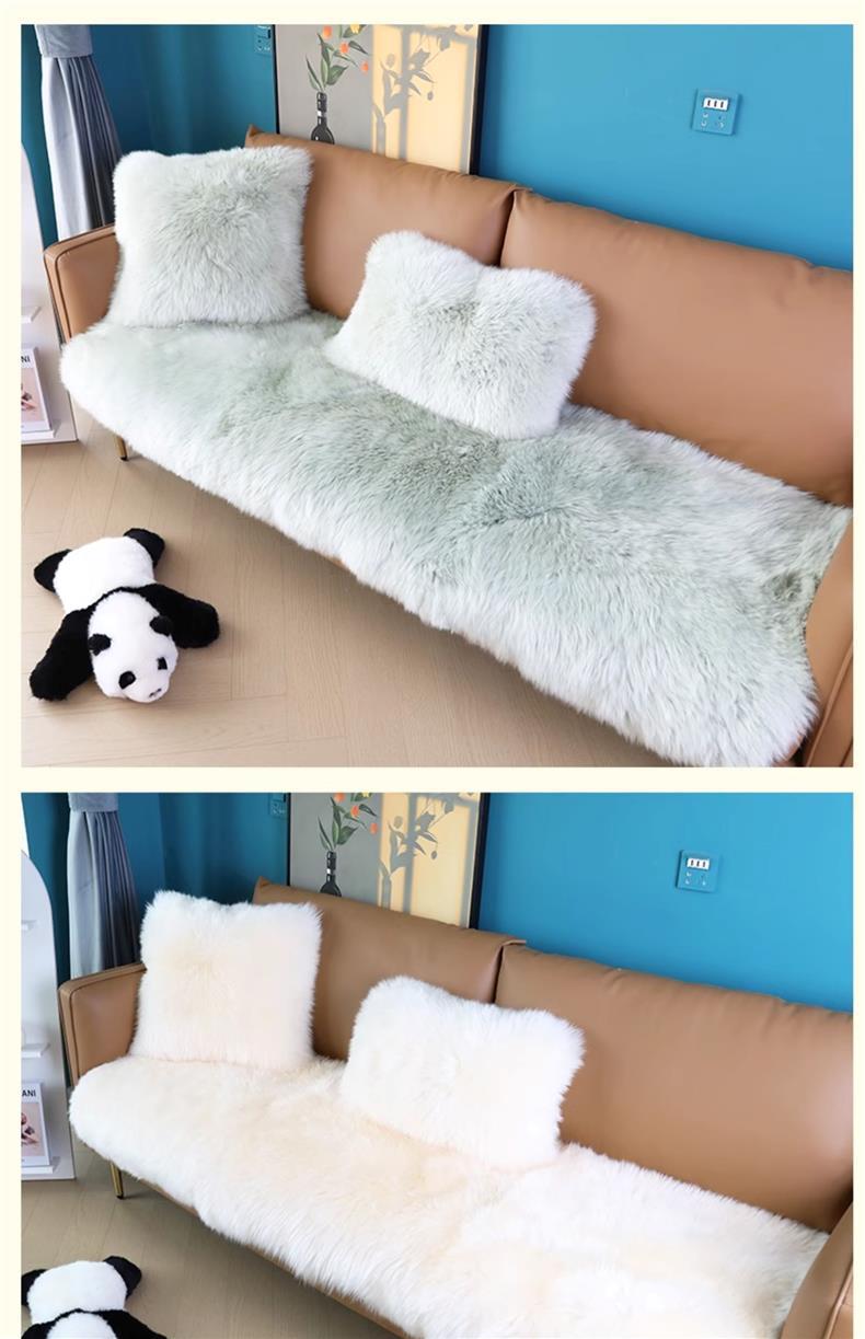 Pure Wool Sofa Cushion Australian Sheepskin One-Piece Cushion Leather Sofa Seat Cushion Winter Thickeneded Fur Long Hair Cushion