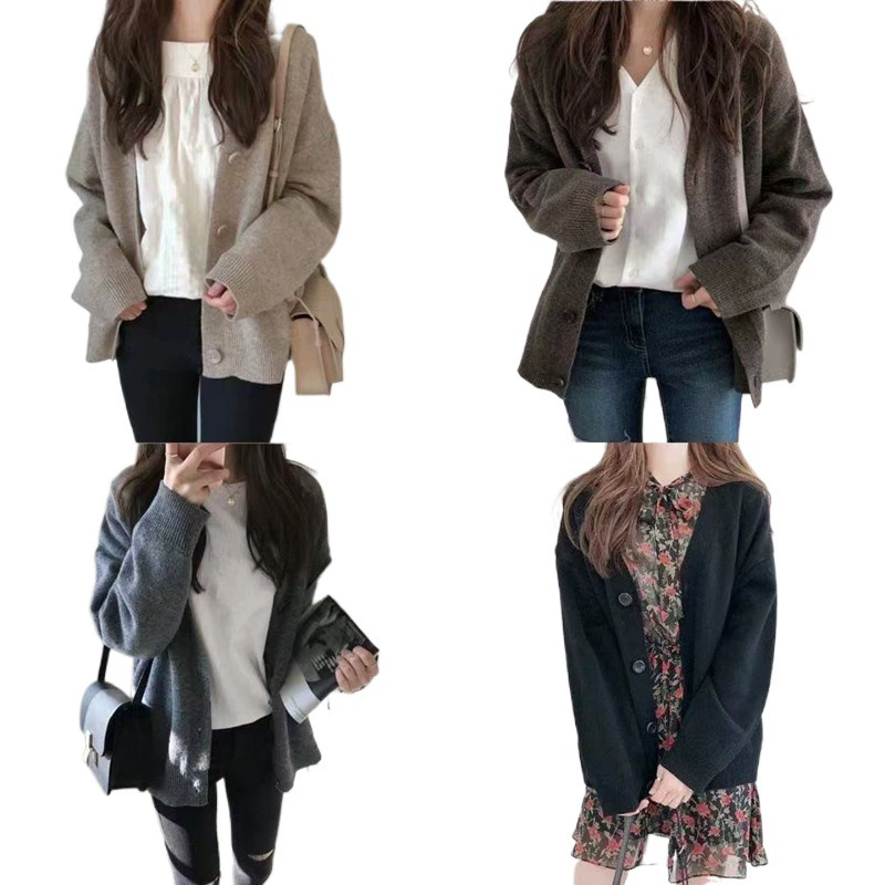 Осенний длинный рукав, вязаная кофта, кардиган, oversize