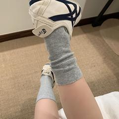 グレーパイルソックス、無地、細縞縦縞白ソックス、シンプルミッドチューブパイルソックス、二本針イン韓国二本針ソックス