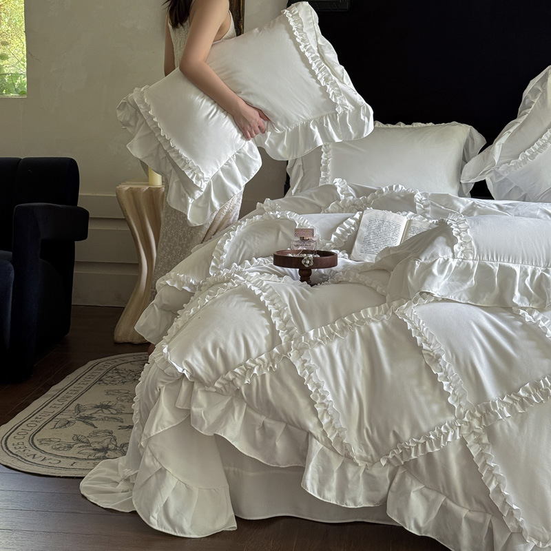 Completo lenzuola quattro pezzi in cotone lavato stile francese_voghion.com