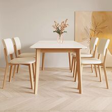 北欧实木岩板餐桌家用奶油风小户型简约轻奢桌椅组合长方形吃饭桌
