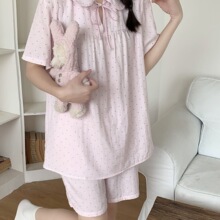 甜粉波点娃娃领睡衣夏天女新款ins日系风韩版短袖家居服套装外出