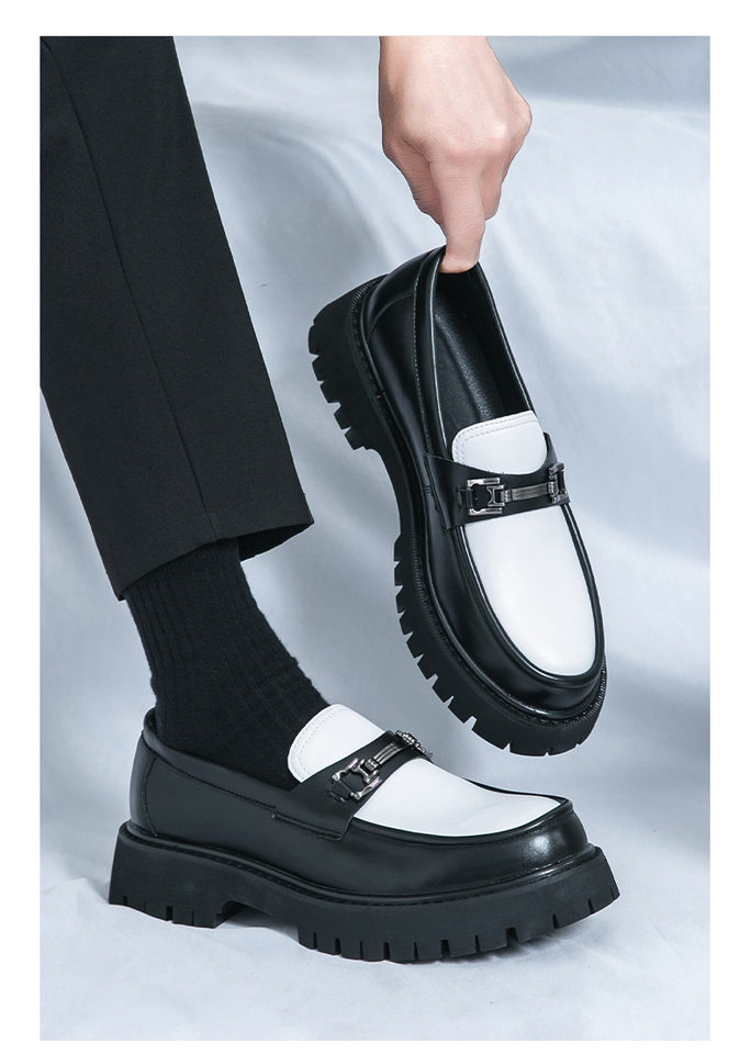 Giày lười nam da PU đế dày kiểu Anh, giày moccasin trơn đầu tròn — A0137 bề mặt đen bóng, A0137 màu đen, A0137 trắng đen chi tiết 6