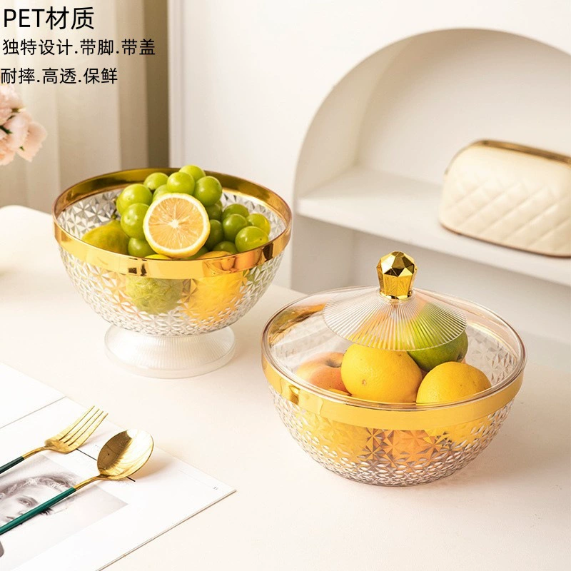 Прозрачный пластик с позолотой для ног Салатник с фруктовой тарелкой с крышкой Домашняя гостиная конфеты тарелка с сухими фруктами
