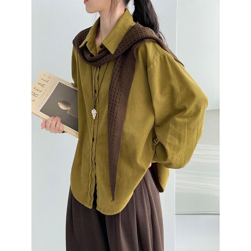 Then, the password is: Korean-style casual and versatile corduroy shirt for women, new loose-fit and slimming design, model 5137