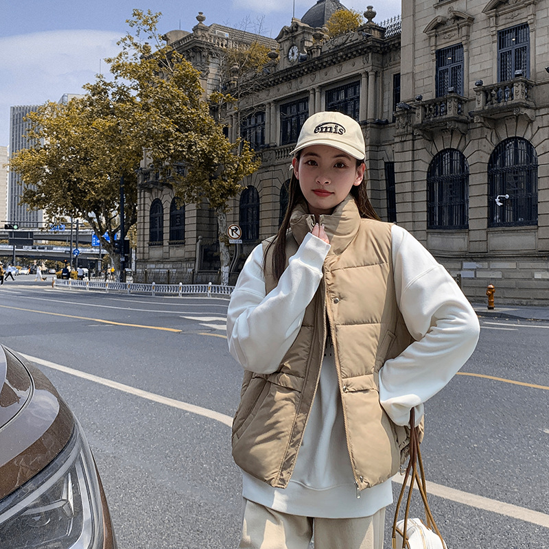 Chaleco de algodón de pluma para mujeres 2024 otoño y invierno nuevo estilo coreano de algodón suelto hombro collar de collar de algodón de color sólido chaleco image 9
