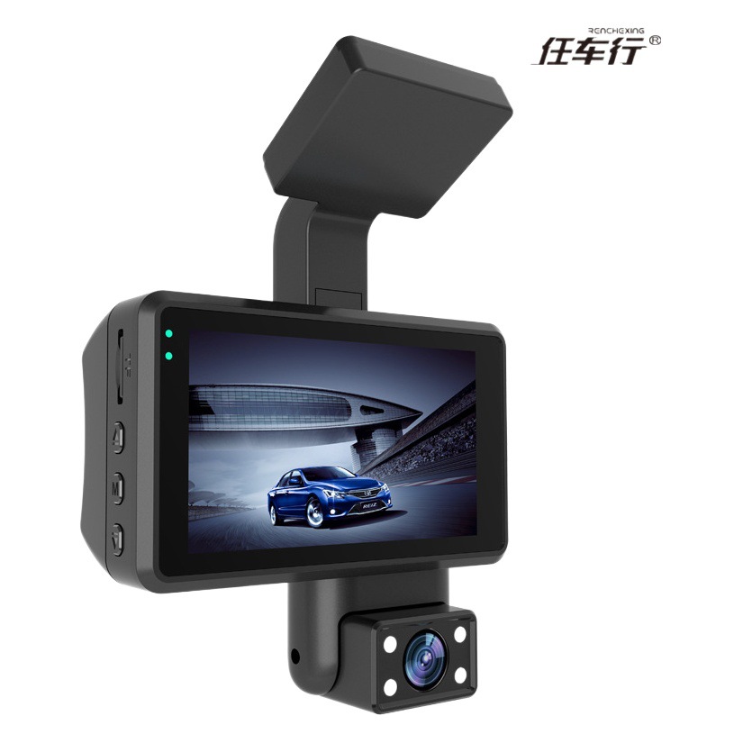 DVR (dash cam) para automóvil de 3 pulgadas, HD, visión nocturna, grabación delantera/trasera e interior, doble grabación, transfronterizo.