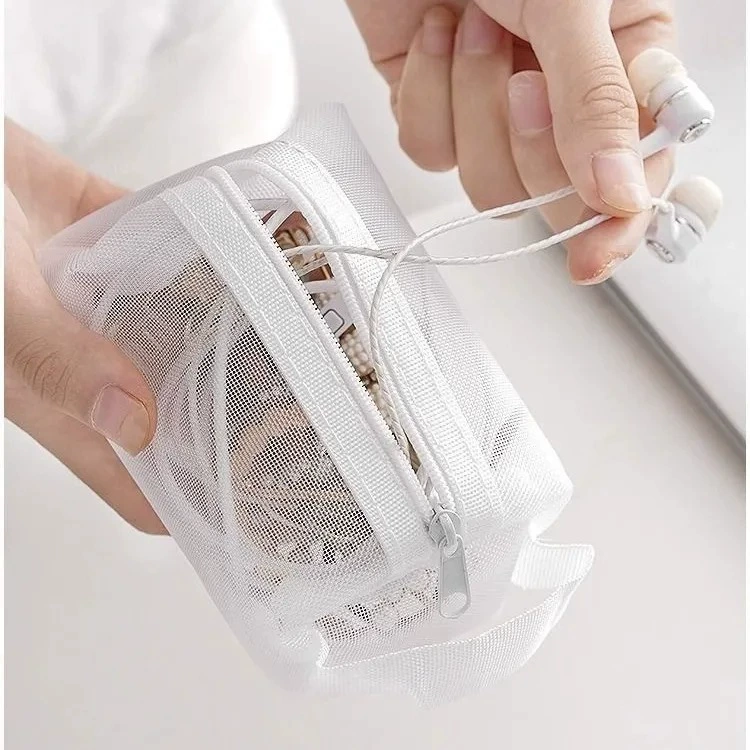 Aicheng Small Transparent Mesh Storage Bag with Zipper - Lipstick Organizer Wallet11×7×5.5 cm