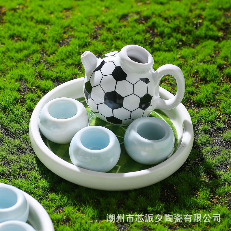 World Cup Football Creative Ceramic Simulation Tea Set Children's Mini Pretend Play Parent-Child Interactive Educational Tea Set