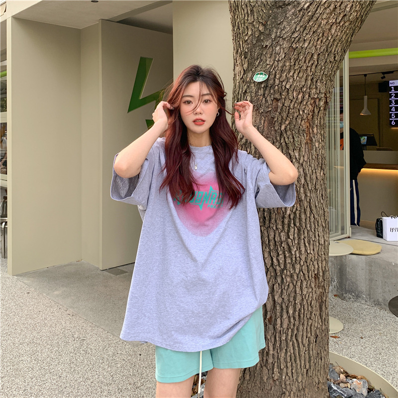 2025 New Summer Loose Round Neck Women's Short-Sleeved T-Shirt Tops Plus Size Women's Heart Printed Half-Sleeved T-Shirt 2025 New Summer Loose Round Neck Women's Short-Sleeved T-Shirt Tops Plus Size Women's Heart Printed Half-Sleeved T-Shirt