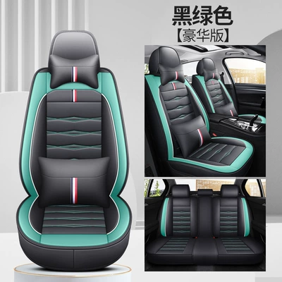 leather seat cushion fully surrounded | Seat cushion, seat cover - black-and-green-5-seats-deluxe-edition