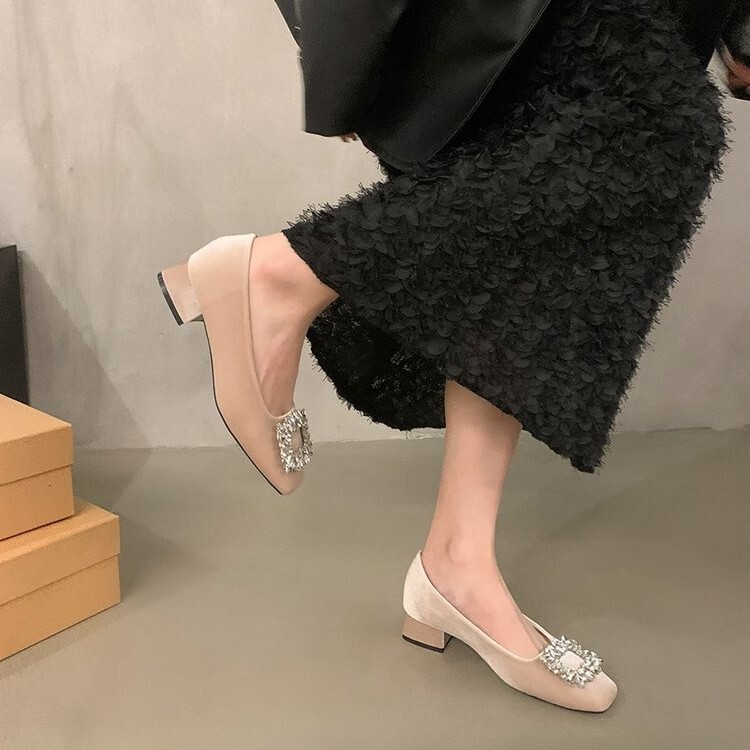 法式仙女风女鞋子气质水钻单鞋一脚蹬配裙子高跟鞋晚晚鞋秋季新款|undefined