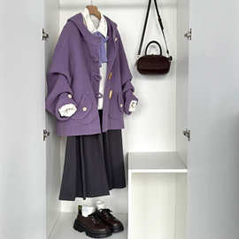 绵羊毛紫色系高级气质休闲通勤秋冬新款外套羊毛大衣百搭FS13