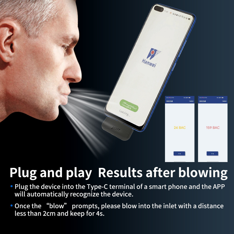 Cross-border ebay Android alcohol tester mini portable alcohol tester to measure overnight alcohol FCC ID