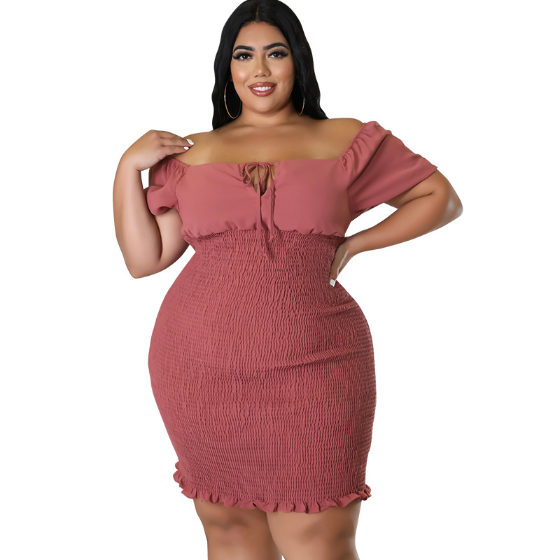 MY978 plus Size Women's Summer Off-Shoulder Bodycon Dress European American Style Regular Thickness All Pieces Included_ecoleips.com
